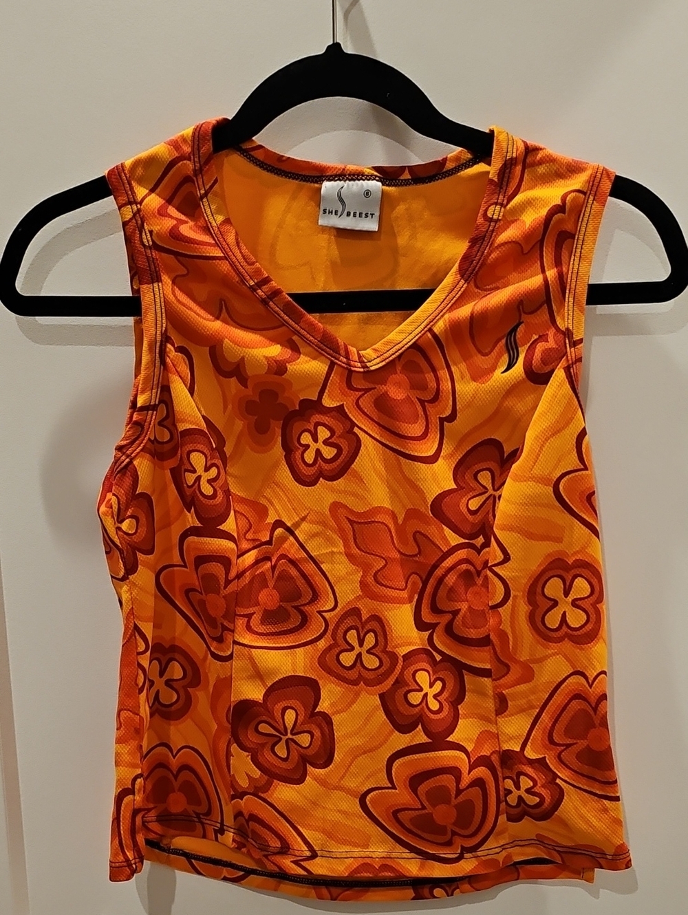 shebeest Orange and Red Floral V-Neck Cycling Jersey